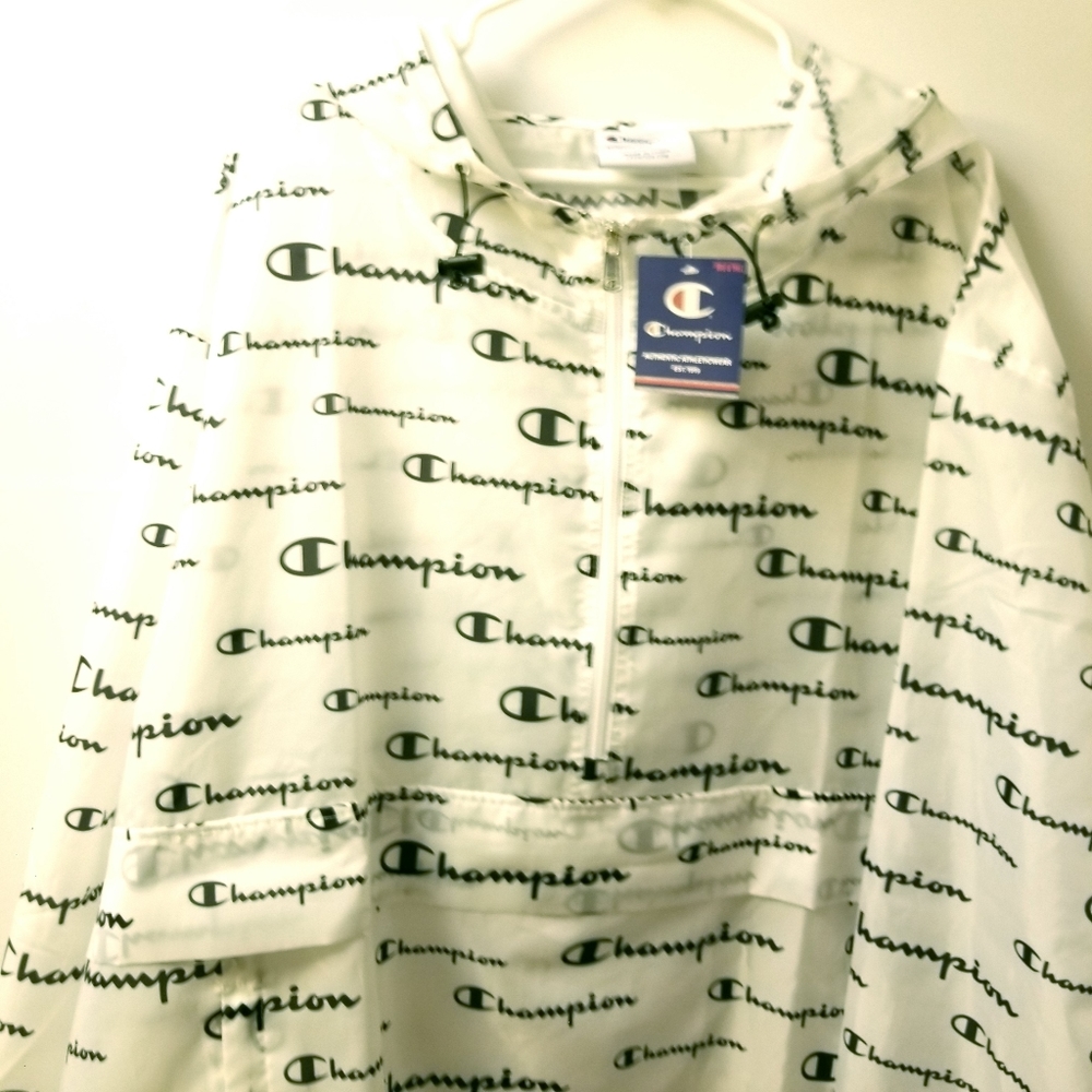 Men's Champion All Over Logo Anorak Windbreaker Jacket Hoodie - Picture 9 of 15